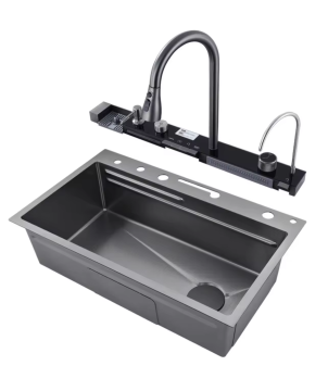 LZ-Hwa.Con Smart Digital Display Stainless Steel Pull-Out Waterfall Faucet