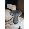 Mesa lateral cilíndrica de vidrio de arte azul moderno