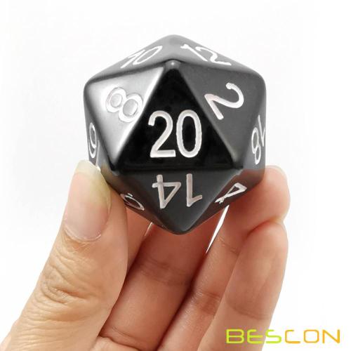 Bescon Jumbo D20 38MM, Большой размер, 20 сторон, кубик, сплошной черный, Big 20 Faces Cube, 1,5 дюйма