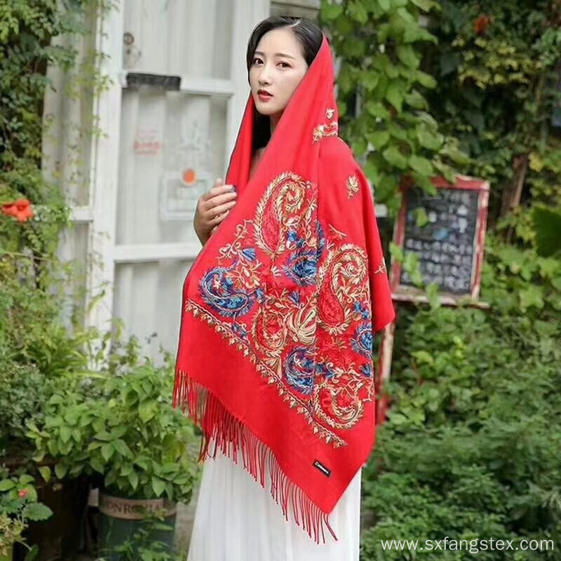 Elegant Muslim Embroidered Women Wool Scarf
