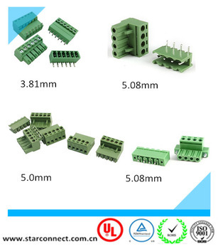 green pcb screw clamp 3.81mm 5.0mm 5.08mm pluggable terminal block