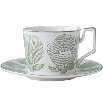 Alice Green Cup and Saucer Coffee Tea Cup Mug Ceramic Decal Porcelain Afternoon Tea Set Latte and Cappuccino
