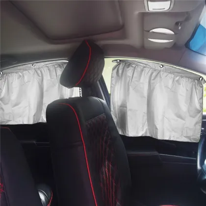 Wholesale 4pcs Double Layer Foldable Black Silver Car Window Curtains Sunshade