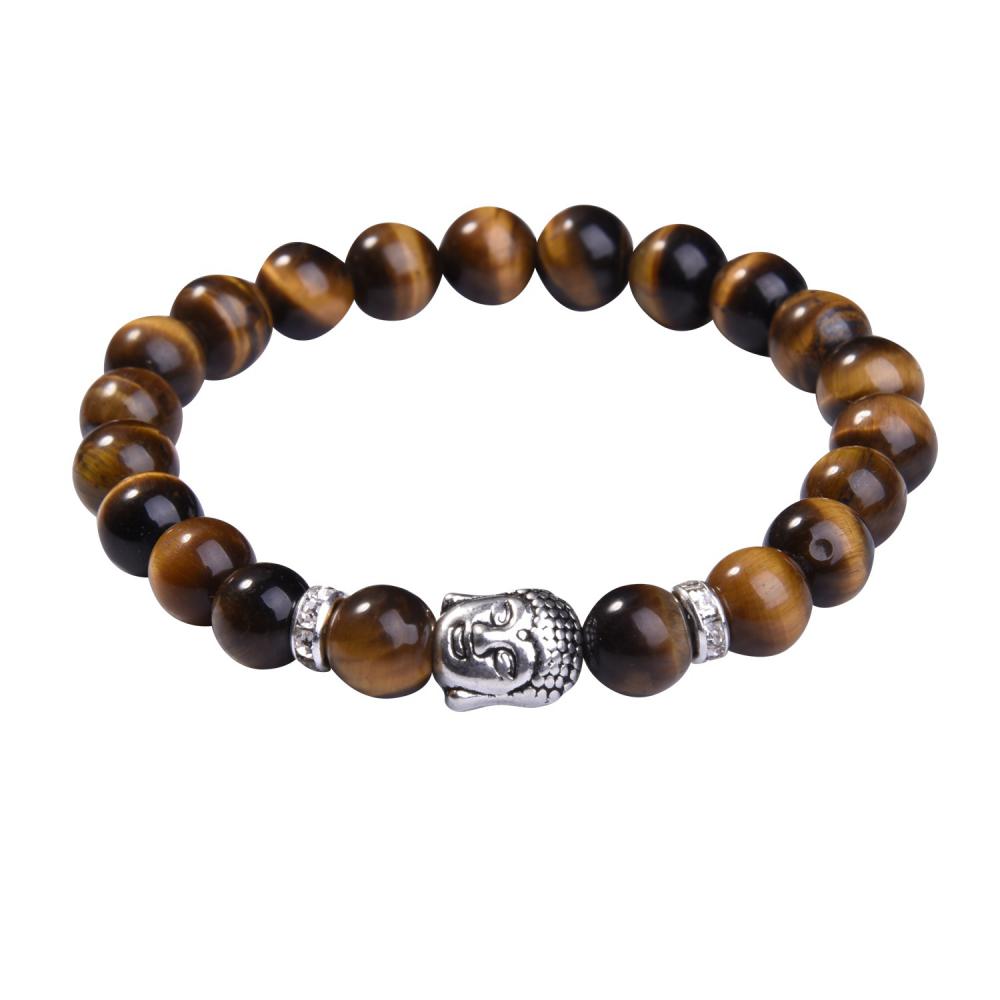 Pulsera de cuentas de oración budista de piedras preciosas naturales de 8 mm