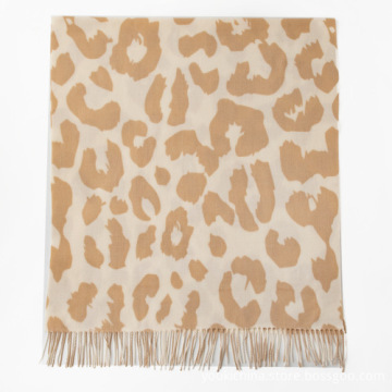 Double-Sided Cow Pattern Acrylic Fringed Shawl Scarf