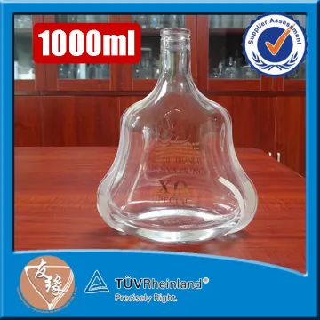 Heavy weight large size custom brand empty VSOP XO brandy clear glass bottle 1l screw cap