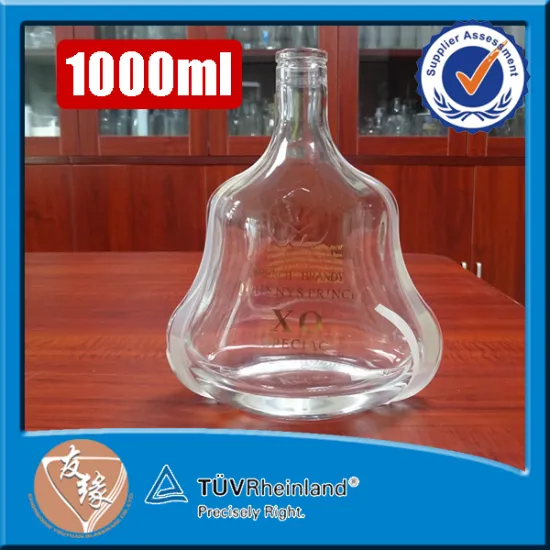 Heavy weight large size custom brand empty VSOP XO brandy clear glass bottle 1l screw cap