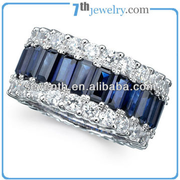 Latest Simple Designs Circle Sapphire Brass Cooper Rhodium Plated Finger Ring Wedding/Engagement Rings With Blue CZ Diamonds