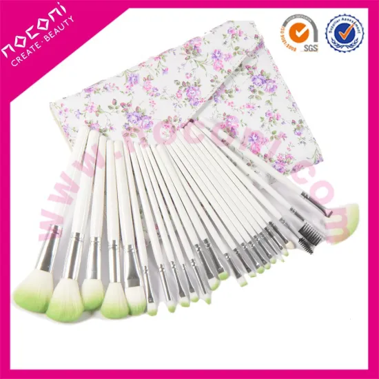 2015 Noconi 23pcs high quality two tone soft goat hair professional makeup brush with flower printing magnetic snap bag