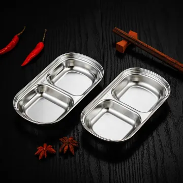 304 Stainless Steel 2/3 Compartment Dinner Tray - Mini Appetizer Plates with Sauce Dish