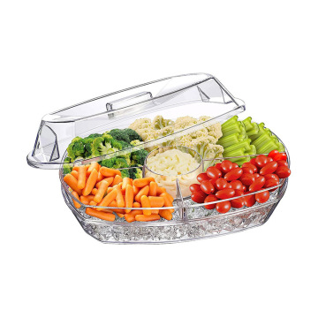 15 Inch Clear Party Platter with 4 Compartments - Chilled Veggie Tray with Lid