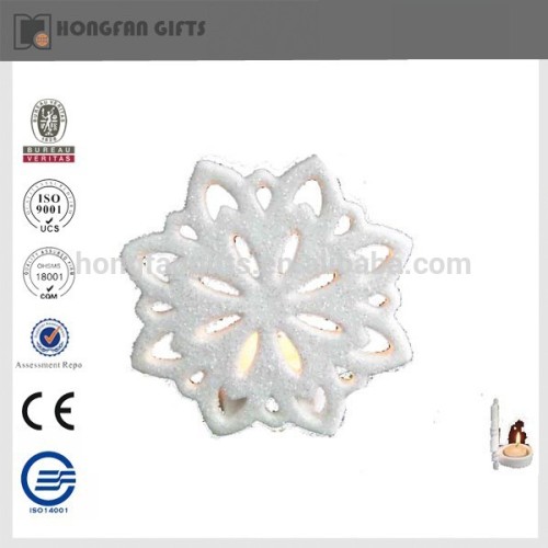 white ceramic christmas home ornament snowflake candle holder