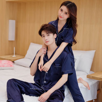 women's pajama set faux silk Home lounge wear polyester faux silk pajamas set Supplier