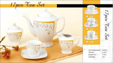17PCS Square Tea Set with Decal (9930)