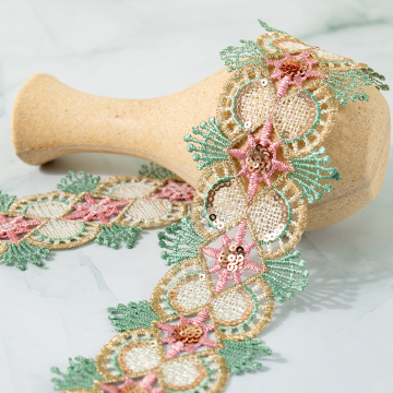 Top Quality 3D Single Face Colorful Sequin Lace Trim: Polyester and Cotton Embroidery Fabric