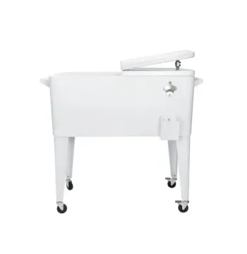 Patio Rolling Steel PU Beer Cooler Box Cart Ice Bucket Rolling Cart Beverage Cooler for Party BBQ