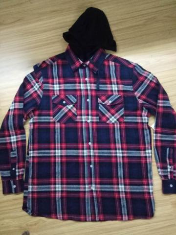 Mens cotton yd flannel  shirt with hood