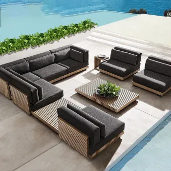 Customizable Teak Outdoor Sofa Set with Waterproof Sunscreen Cover for Luxury Villa Terraces and Courtyards