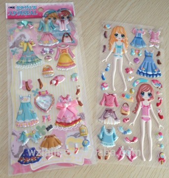 2015 the most popular japan girl dressing up foam sticker/EVA Puffy sticker