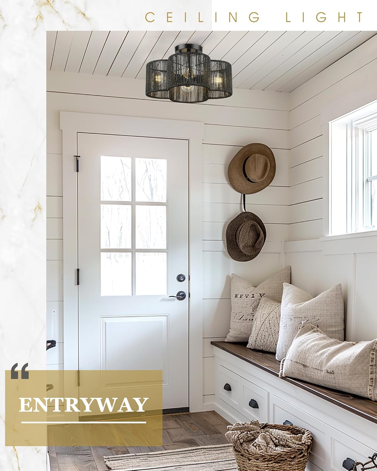 Boho Semi Flush Mount Ceiling Light with White Hand-Woven Shade in Quatrefoil Shape for Kitchen Nursery Bedroom (3)