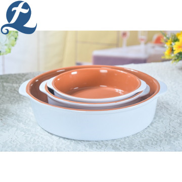 Dishes Ceramic Round Deep Baking Plate With Handles