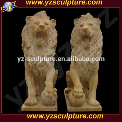 beautiful gate decoration yellow marble sitting lion sculpture