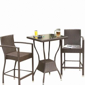Synthetic PE Wicker Bar Set with Aluminum Frame and Safe Glass