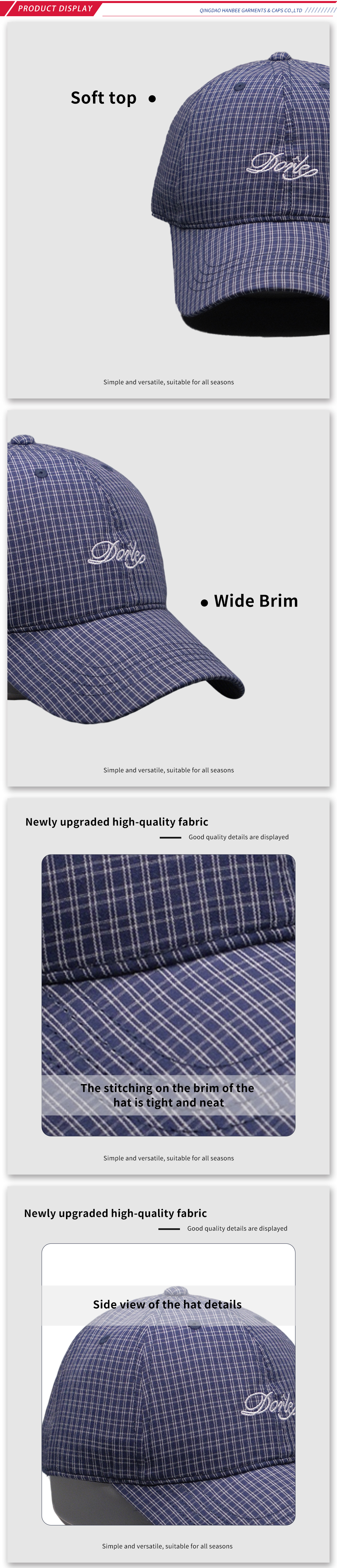 Classic Embroidered Plaid Baseball Cap