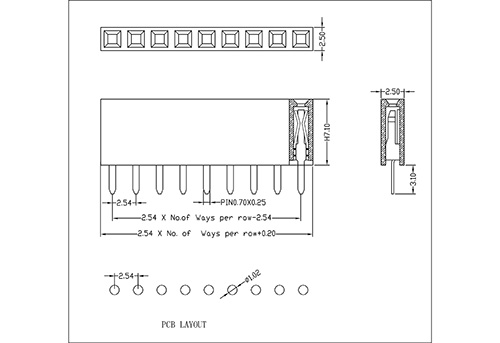 2.54 mm Female Header Single Row Straight Type H7.1 FHES05-XXSXXX