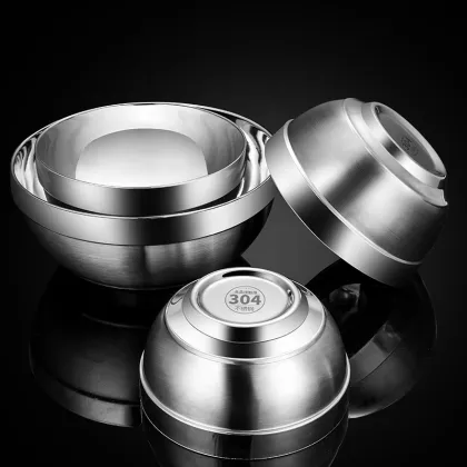 Metal Rice Soup Bowl Heat Insulated Double Walled