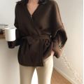Women's Loose solid color belted sweater