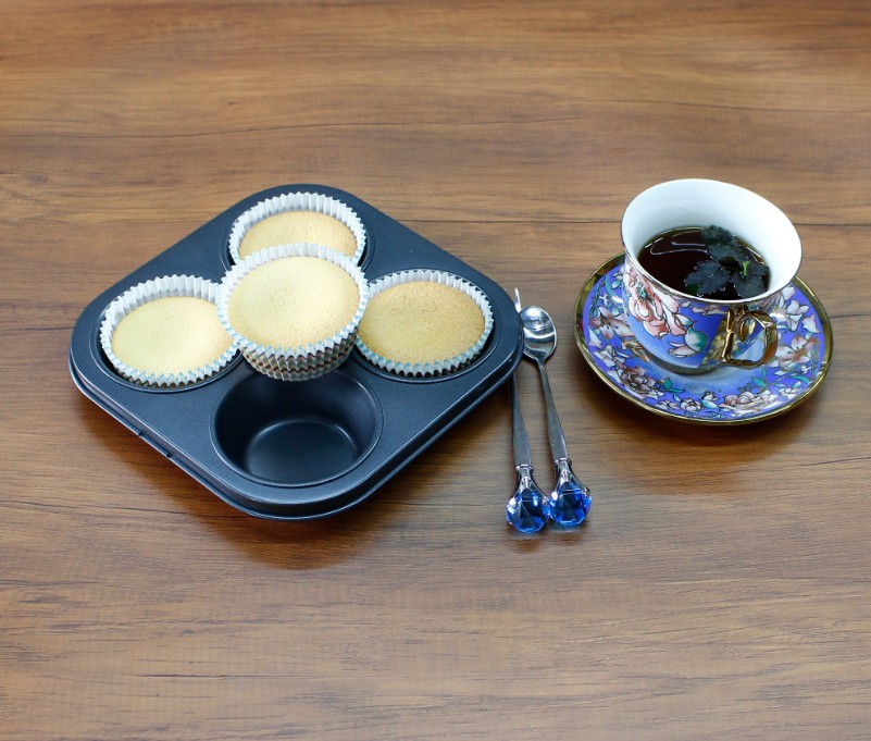 Utensilios para hornear antiadherentes molde para muffins de 4 tazas de acero al carbono