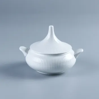 High Quality White Microwave Safe Hotel Restaurant Ceramic Porcelain Soup Bowl Set with Lid