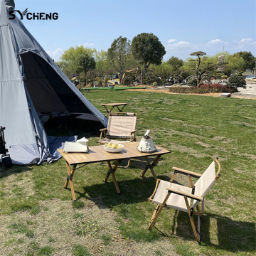 Outdoor Camping Folding Omelet Table - Aluminum Alloy Camp Wood Grain Table