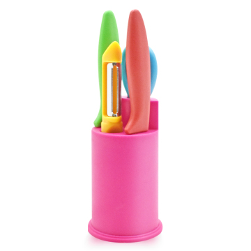 Colorful Handle Paring Knife Set - 4Pcs with Knife Block