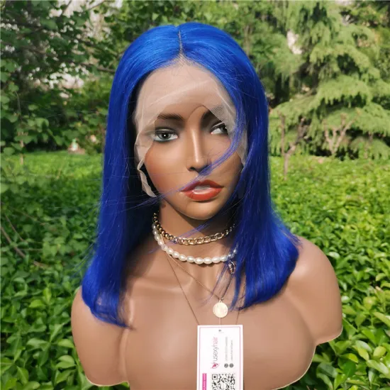 Wholesale human hair short wigs with free shiping preplucked frontal blue bob wigs closure front lace wig human hair