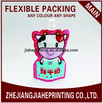 250ml customized shape fresh milk pouch spouted plastic bag