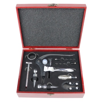 Luxury 9 Piece Wine Accessory Set in Wooden Box - Red Opener Gift
