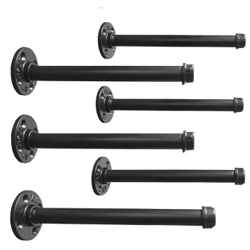 Heavy Duty Rustic Floating Industrial Coated Finish Clothing Rack Iron Copper Black Pipe Shelf Brackets