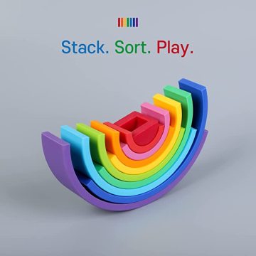 Brinquedo de empilhamento para bebês de pilhagem de arco -íris de silicone