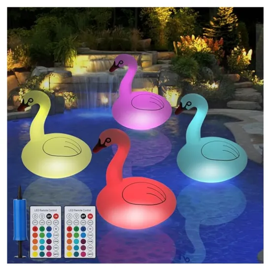 Solar Powered Floating Swan Inflatable Pool with Color-Changing Lights for Outdoor Gardens