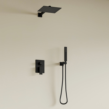 High-Pressure Square Shower Set - Black Wall-Mounted Bathroom System