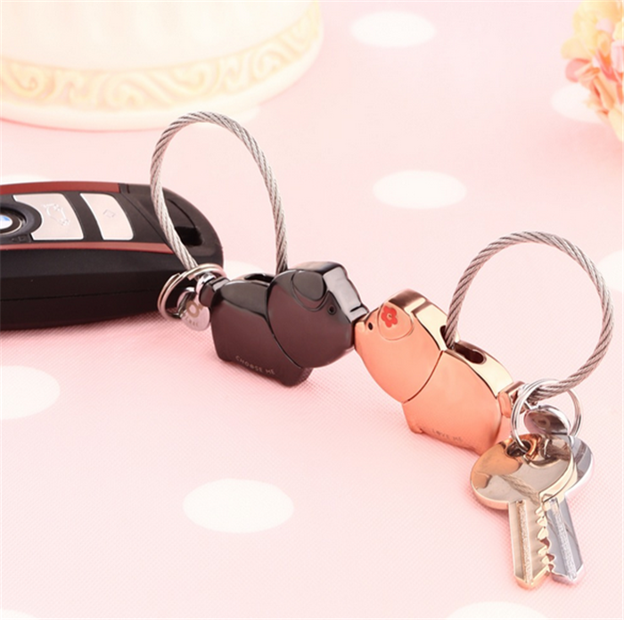 Double Heart Lovely Pig Couple Trinket Keychain