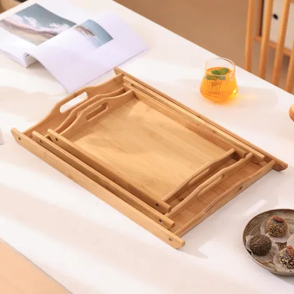 Bamboo Wood Storage Rack with Double Handle Tray