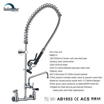 Commercial Kitchen 8''(203mm) Center Wall Mounted Pre-Rinse Unit With Add on Faucet (98002-2)