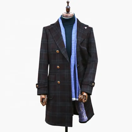 Custom Slim Fit Tweed Long Wool Coat