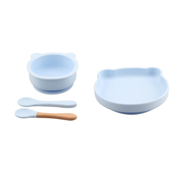 Bear-shaped Blue Silicone Baby Bowl Set with Spoon