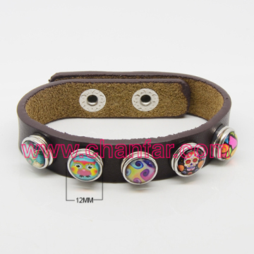 Hot sale glass snap button charms leather bracelet jewelry for 12mm snap button ,fashion jewelry