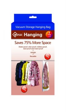vacuum compresssed bag with a hanger for long coats