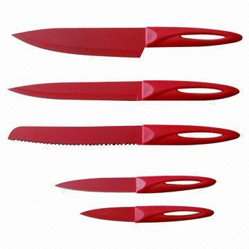Non-stick Coating Knife Set with Colorful Handle, Available in Sizes and Materials